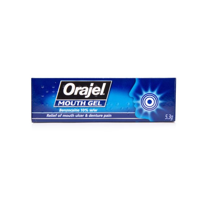 Orajel (benzocaine)10% w/w gel 5.3g