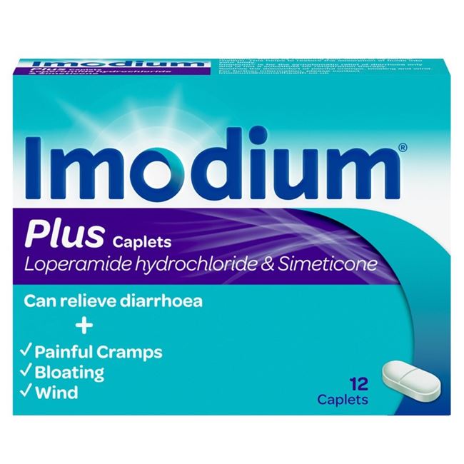 Imodium Plus (Loperamide hydrochloride & Simeticone) 2mg/125 caplets 12