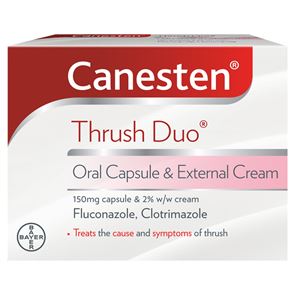 Canesten Thrush Duo (clotrimazole/fluconazole) 150mg Oral Capsule and 2%w/w External Cream 10g