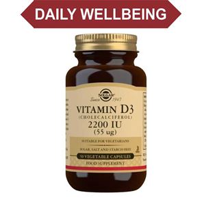 Solgar Vitamin D3 Cholecalciferol 2200 IU 55 ug Vegetable Capsules 50